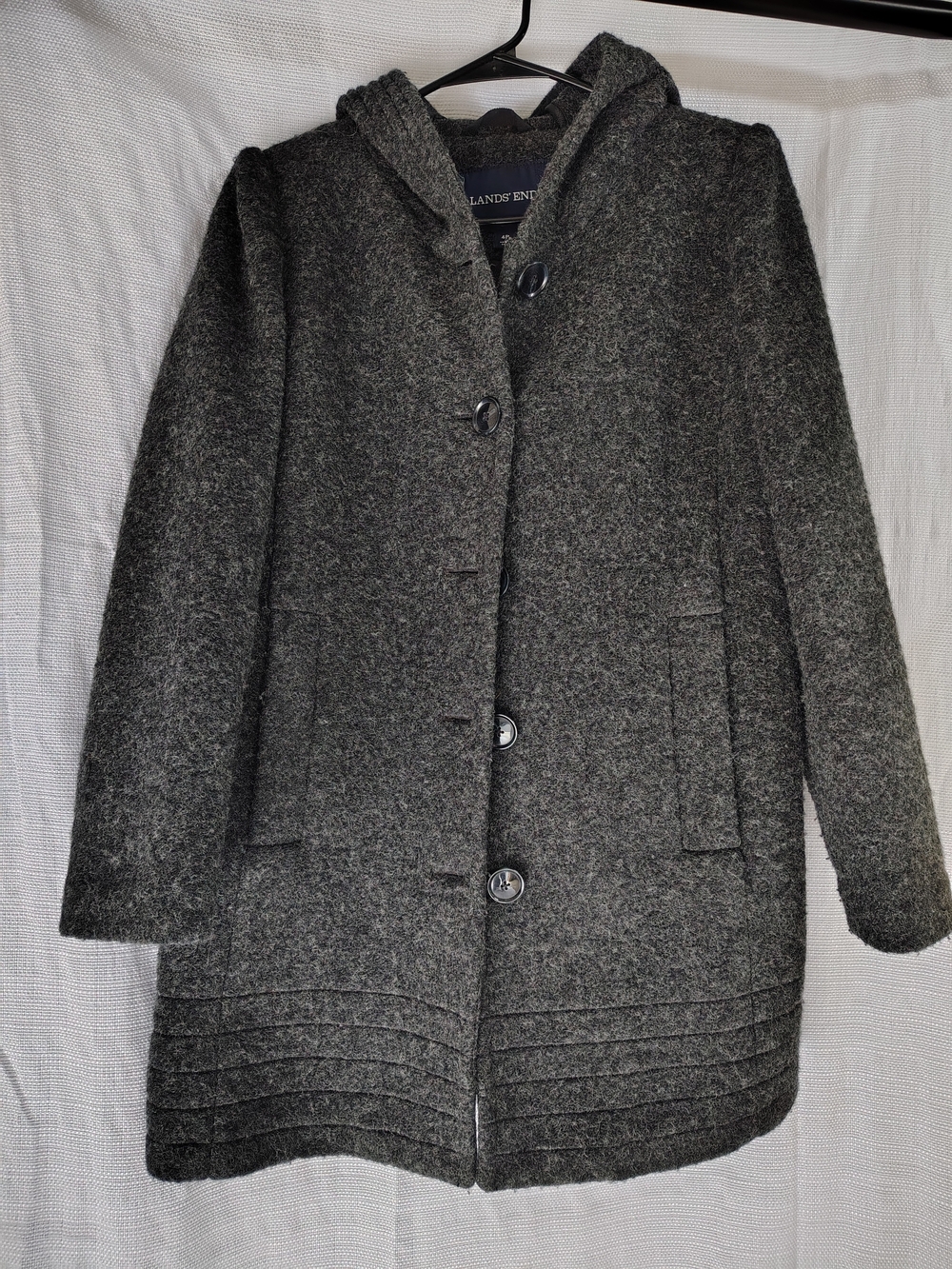 Lands' End Women's Hooded Wool-Blend Pea Coat in Charcoal Gray